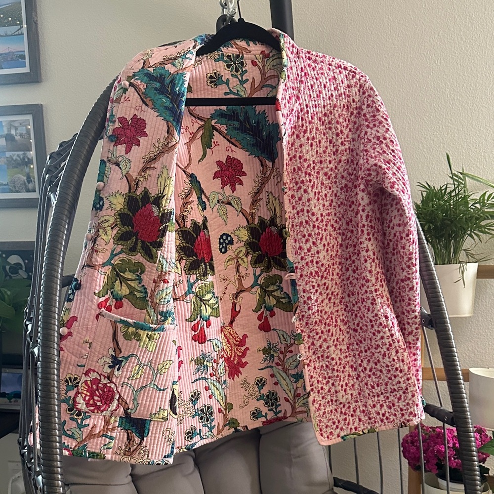 Floral Multicolor Quilted Jacket with Pockets